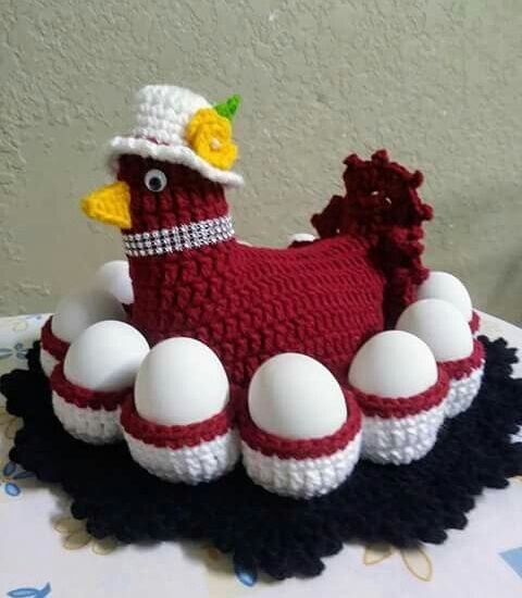 Patrón de Cesta de Huevos en Forma de Gallina de Crochet