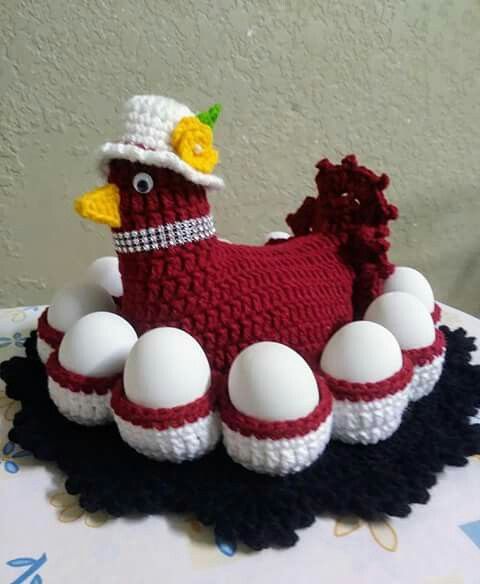 Patrón de Cesta de Huevos en Forma de Gallina de Crochet