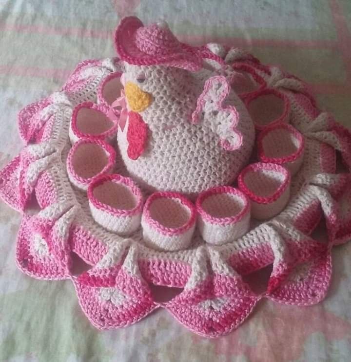 Patrón de Cesta de Huevos en Forma de Gallina de Crochet