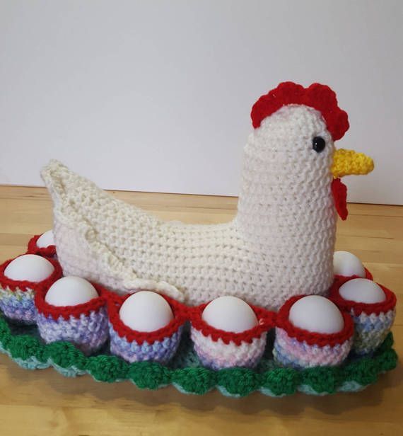 Patrón de Cesta de Huevos en Forma de Gallina de Crochet